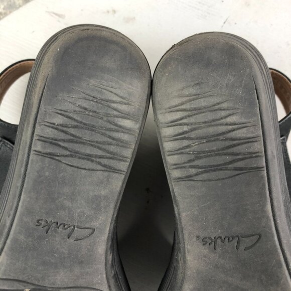 Clarks Women's Size 9.5M Reely Juno Black Leather 3 Strap Wedge Heel Sandals - Picture 12 of 16